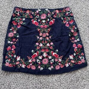 Altar’d State Navy Blue Floral Dress Embroidered Linen/Cotton Women Mini Skirt S